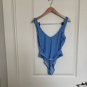 Blue Striped Women’s One-Piece Swimsuit with Belt Dippin Daisys